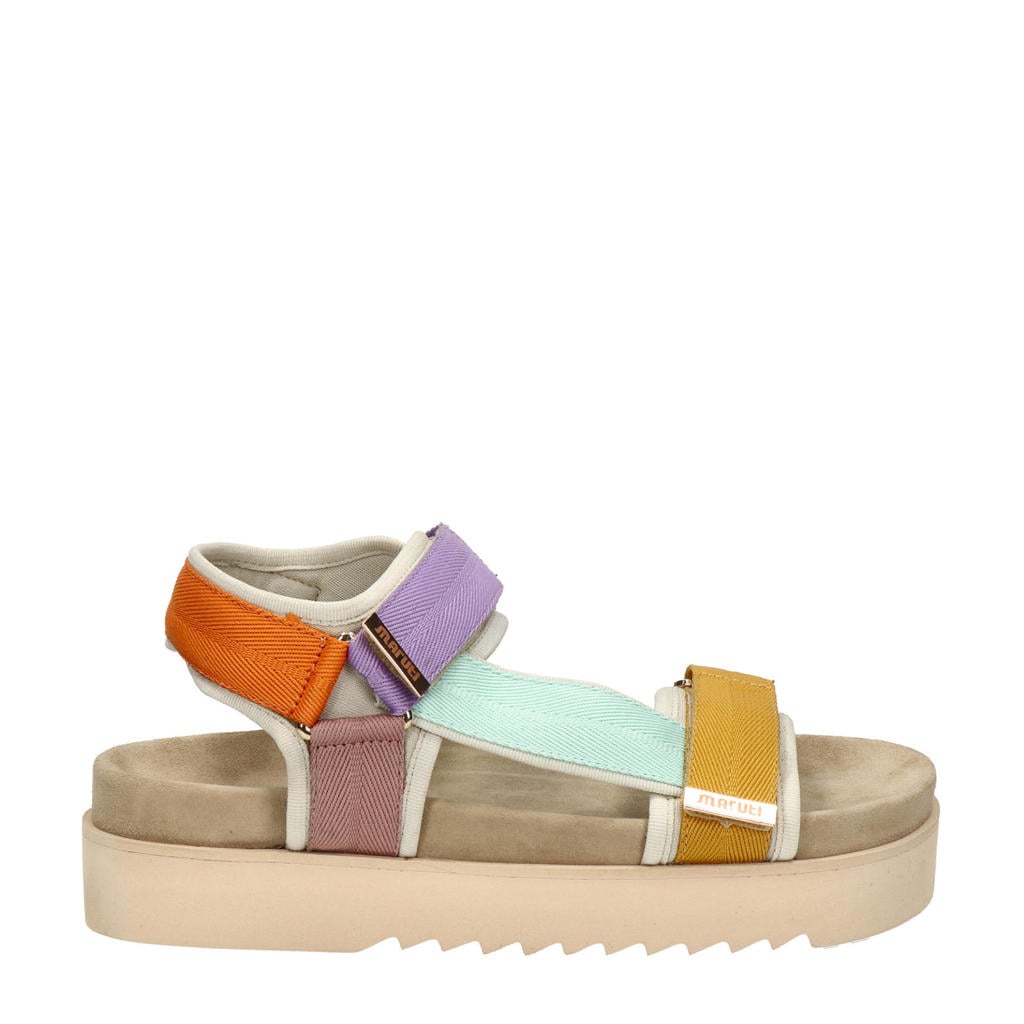Beige en lilakleurige dames Maruti Beau sandalen van textiel met klittenband