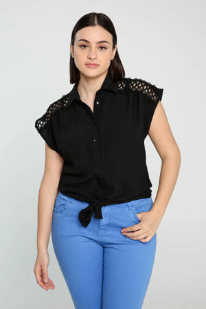blouse met open detail zwart