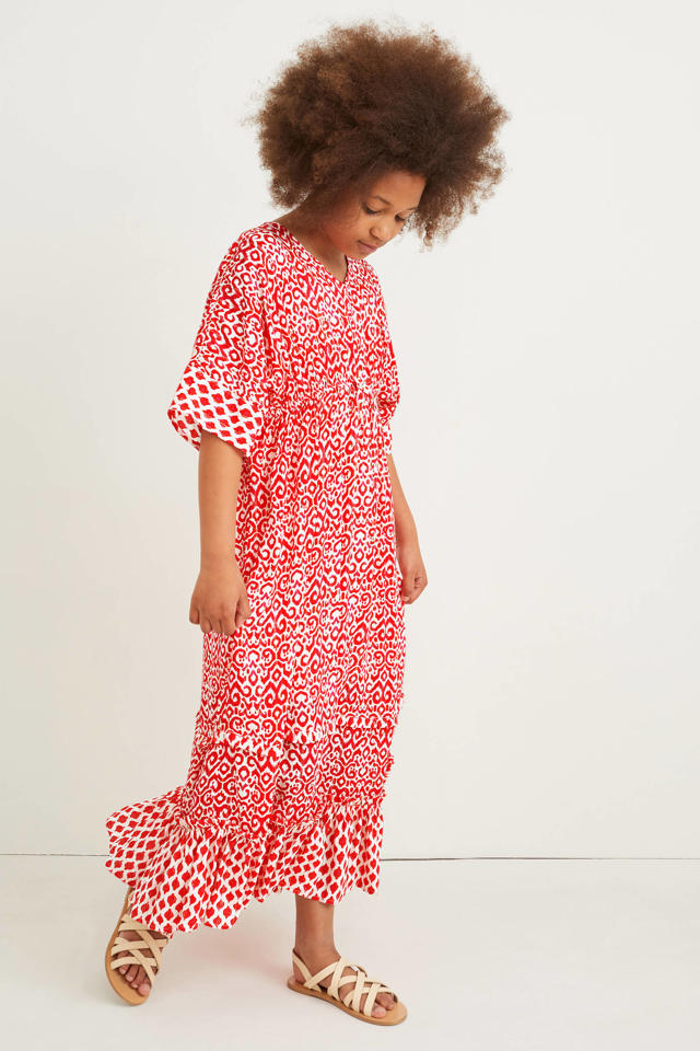 Konijn Strak Ringlet C&A maxi jurk met all over print rood/wit | wehkamp