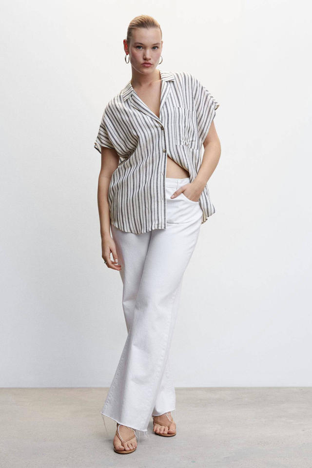 hoop Afleiden Bedenk Mango gestreepte blouse met linnen wit/grijs | wehkamp