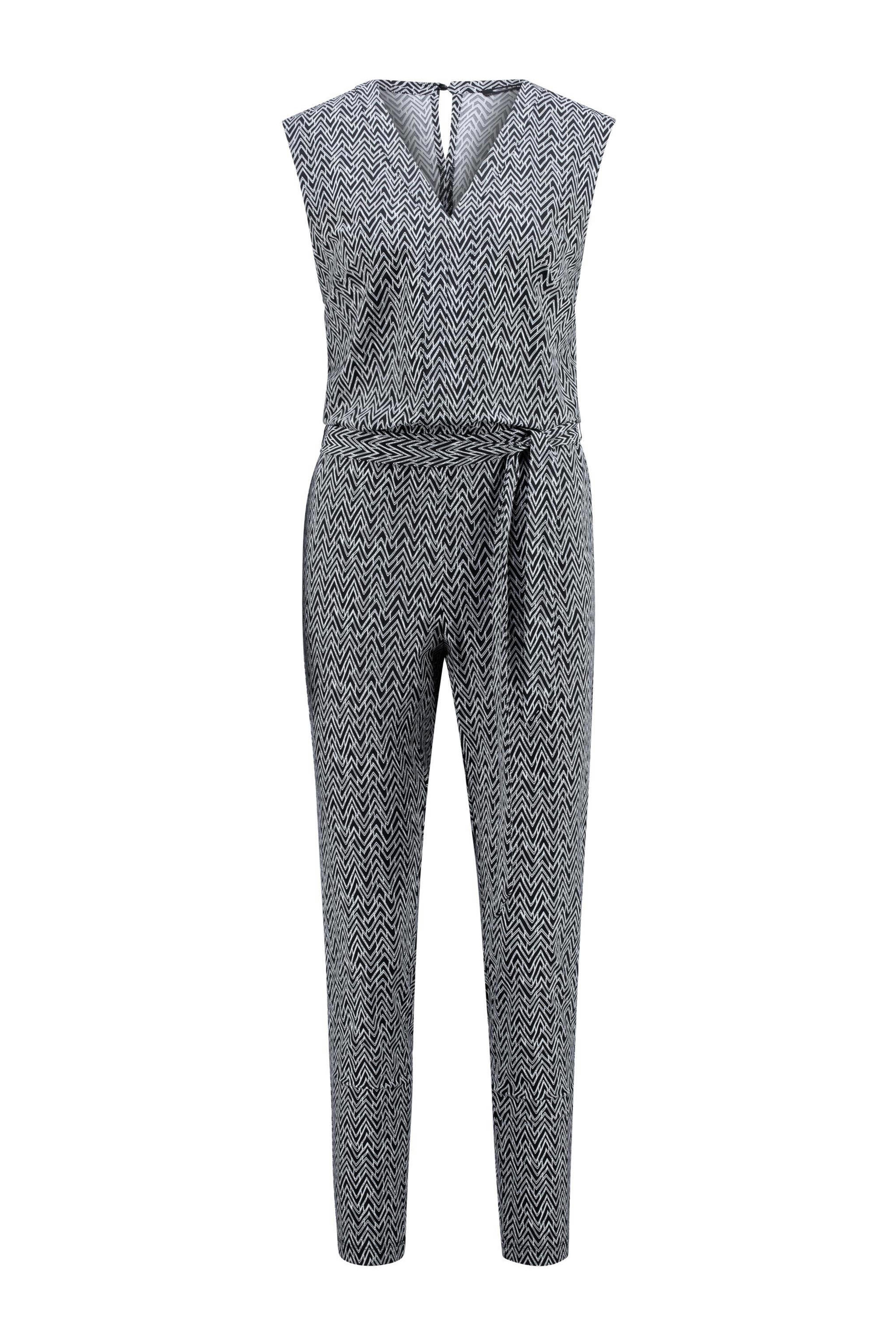 Expresso jumpsuit van travelstof in visgraadprint zwart/wit wehkamp