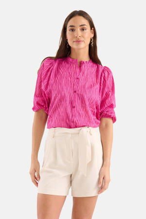 blouse met zebraprint roze