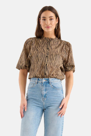 blouse met zebraprint bruin/zwart