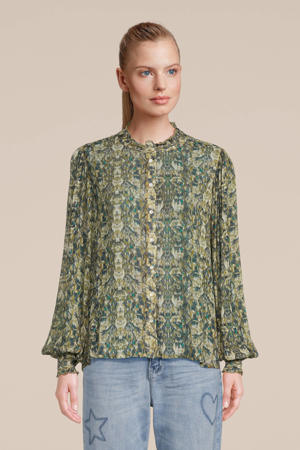 semi-transparante blouse Puck met all over print groen