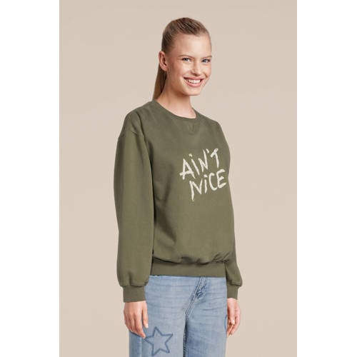 Circle of Trust sweater Peggy met tekst groen