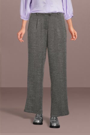 high waist wide leg pantalon IHKATE STRUCTURE met visgraat grijs