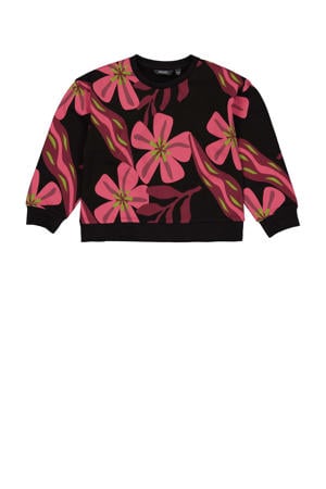 sweater AMY met all over print zwart/roze/groen