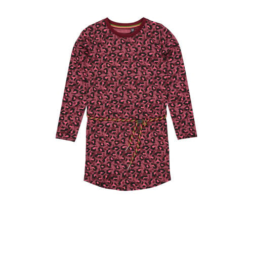Quapi jurk ADELLA met panterprint roze/wijnrood/zwart