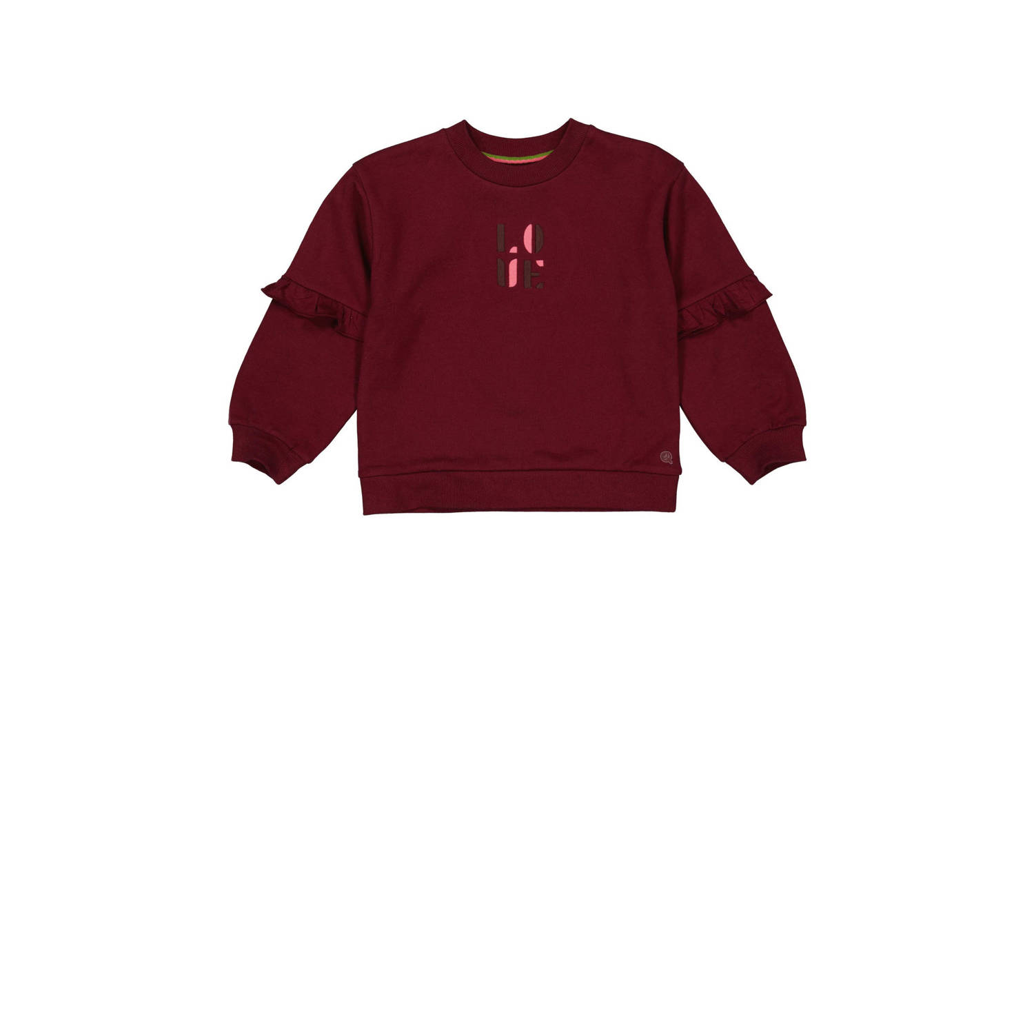 Quapi sweater ALISIAQW233 met printopdruk en ruches wijnrood Meisjes Katoen Ronde hals 110 116