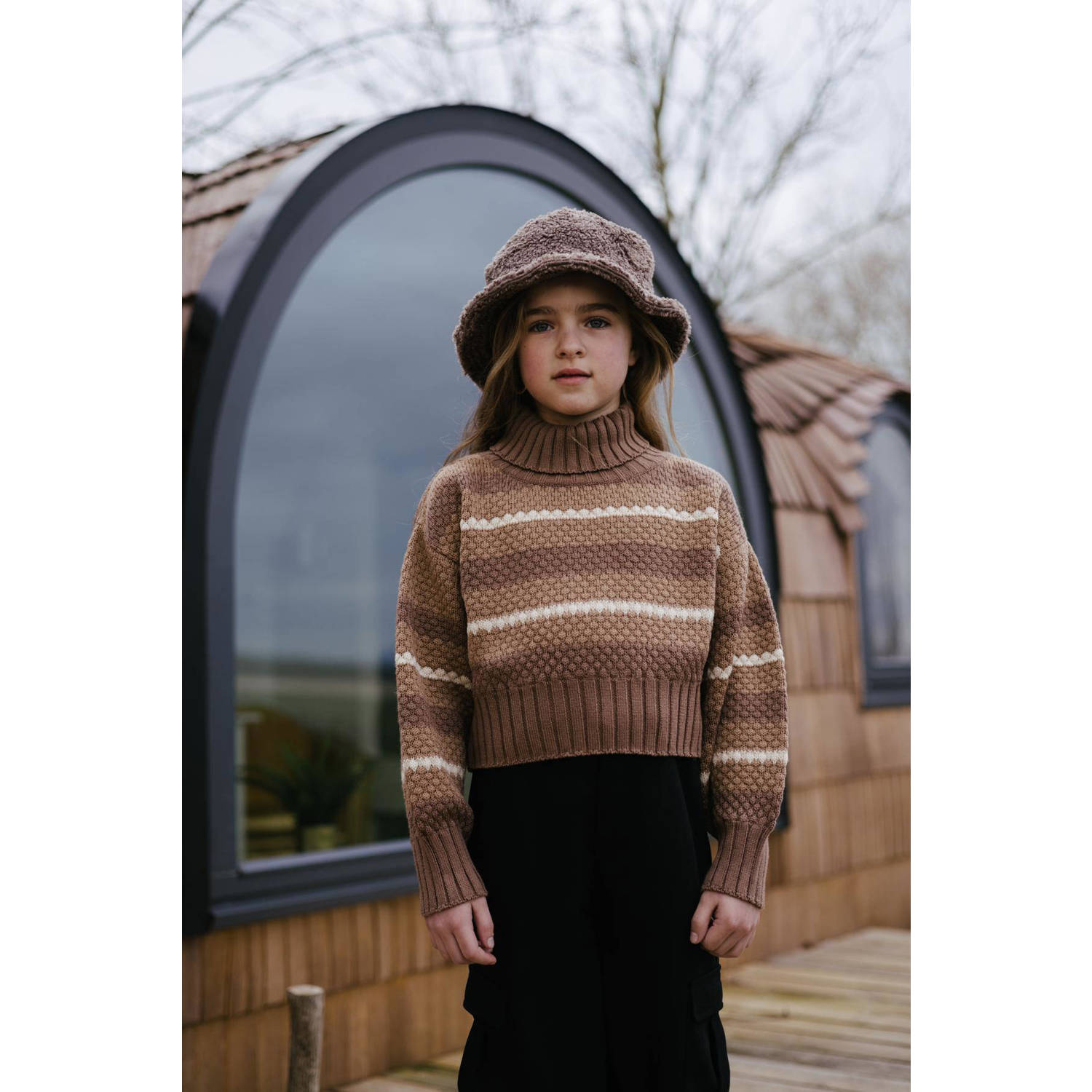 LEVV gestreepte trui FIZA bruin beige