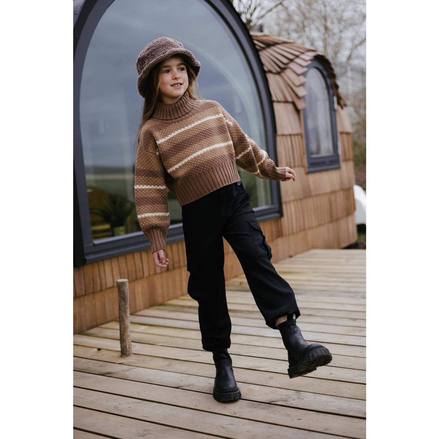 LEVV gestreepte trui FIZA bruin beige