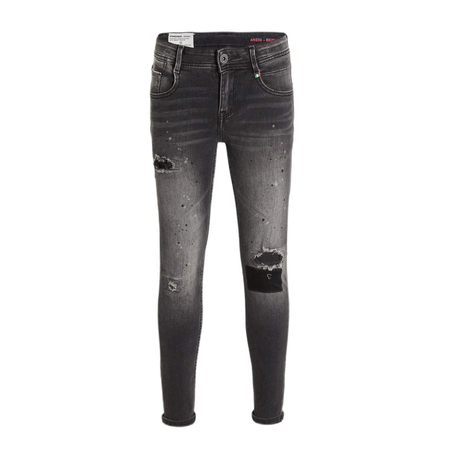 VINGINO skinny jeans Anzio dark grey vintage Grijs Jongens Katoen 164