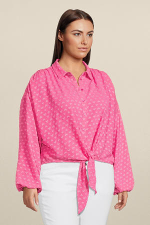 blouse PCMAIKEN met hartjes en 3D applicatie roze