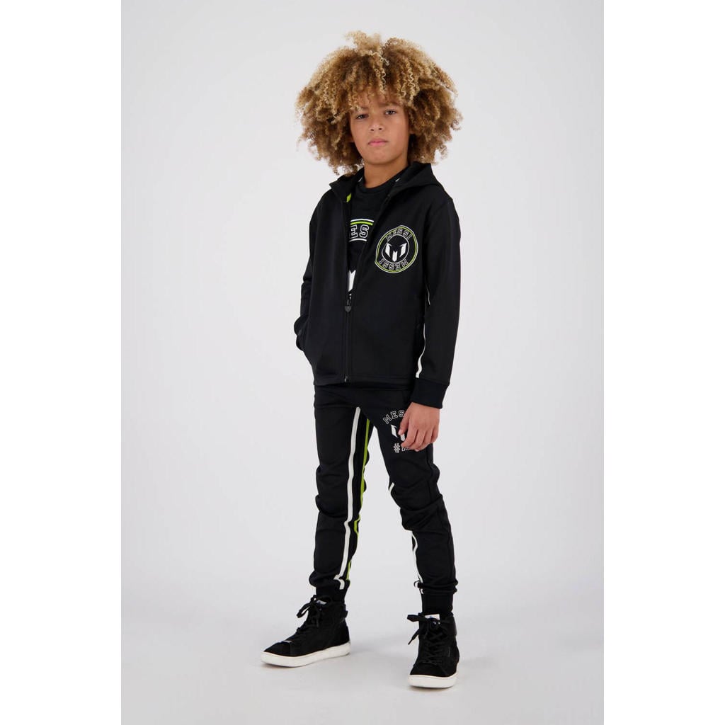 Zwarte meisjes Vingino x Messi skinny joggingbroek Siquel van polyester met regular waist, elastische tailleband met koord en logo dessin