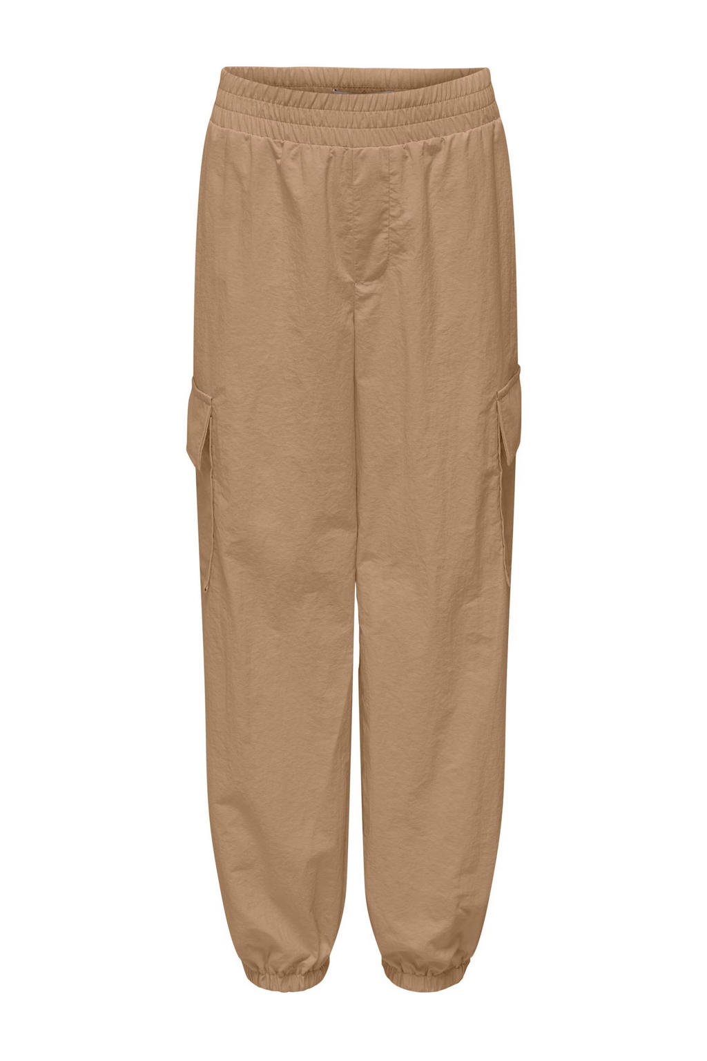 Zandkleurige meisjes KIDS ONLY GIRL cargobroek met elastische tailleband en effen
