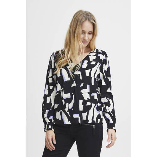 Fransa blouse FRFLOWY met all over print zwart/wit/lila