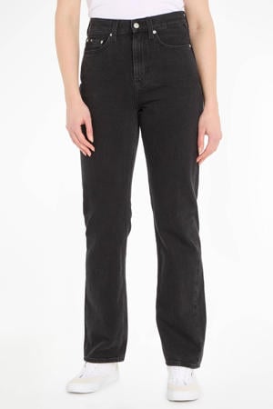 high waist straight fit jeans black denim