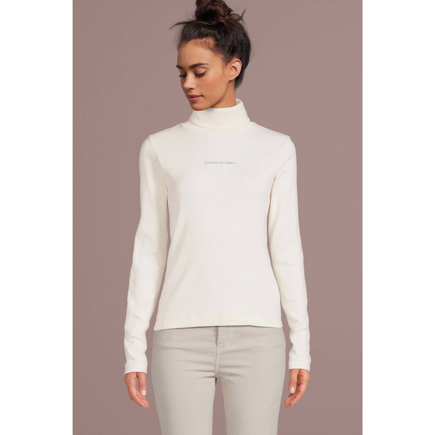 CALVIN KLEIN JEANS ribgebreide top offwhite