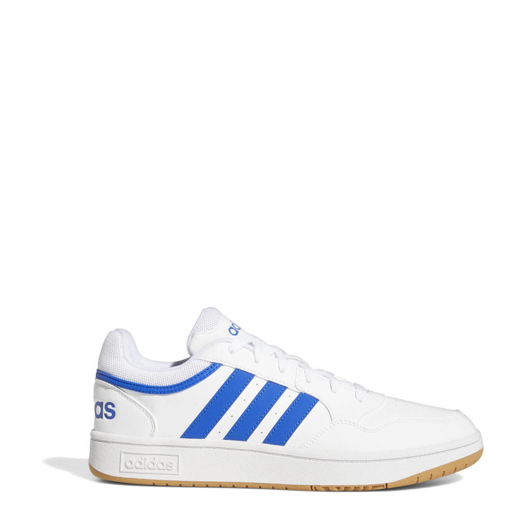 Wit en kobaltblauwe heren adidas Sportswear Hoops 3.0 sneakers van imitatieleer/textiel met veters en effen