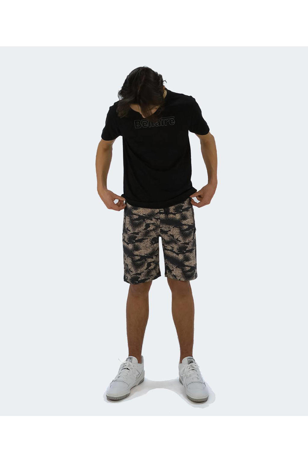 Zwarte jongens Bellaire T-shirt van stretchkatoen met logo dessin, korte mouwen en ronde hals