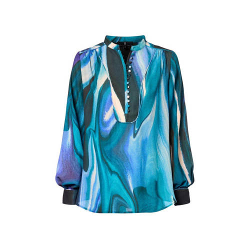 Mart Visser blousetop Simona met all over print en plooien blau/ecru/paars