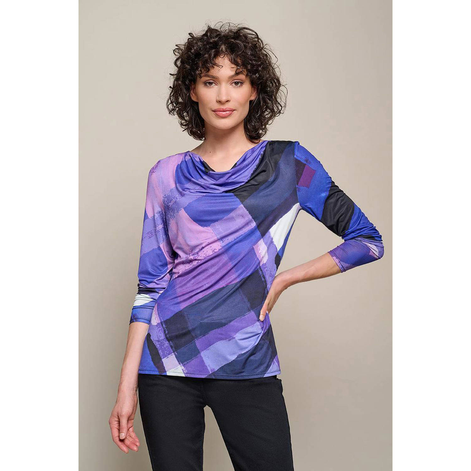 Mart Visser fijngebreide jersey top Bliss met all over print violet paars wit