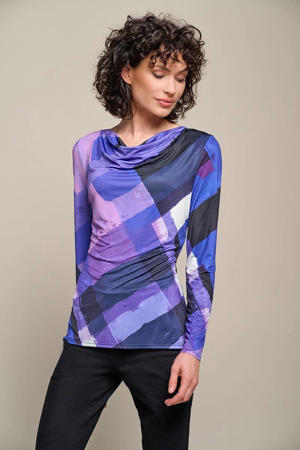 fijngebreide jersey top Bliss met all over print violet/paars/wit