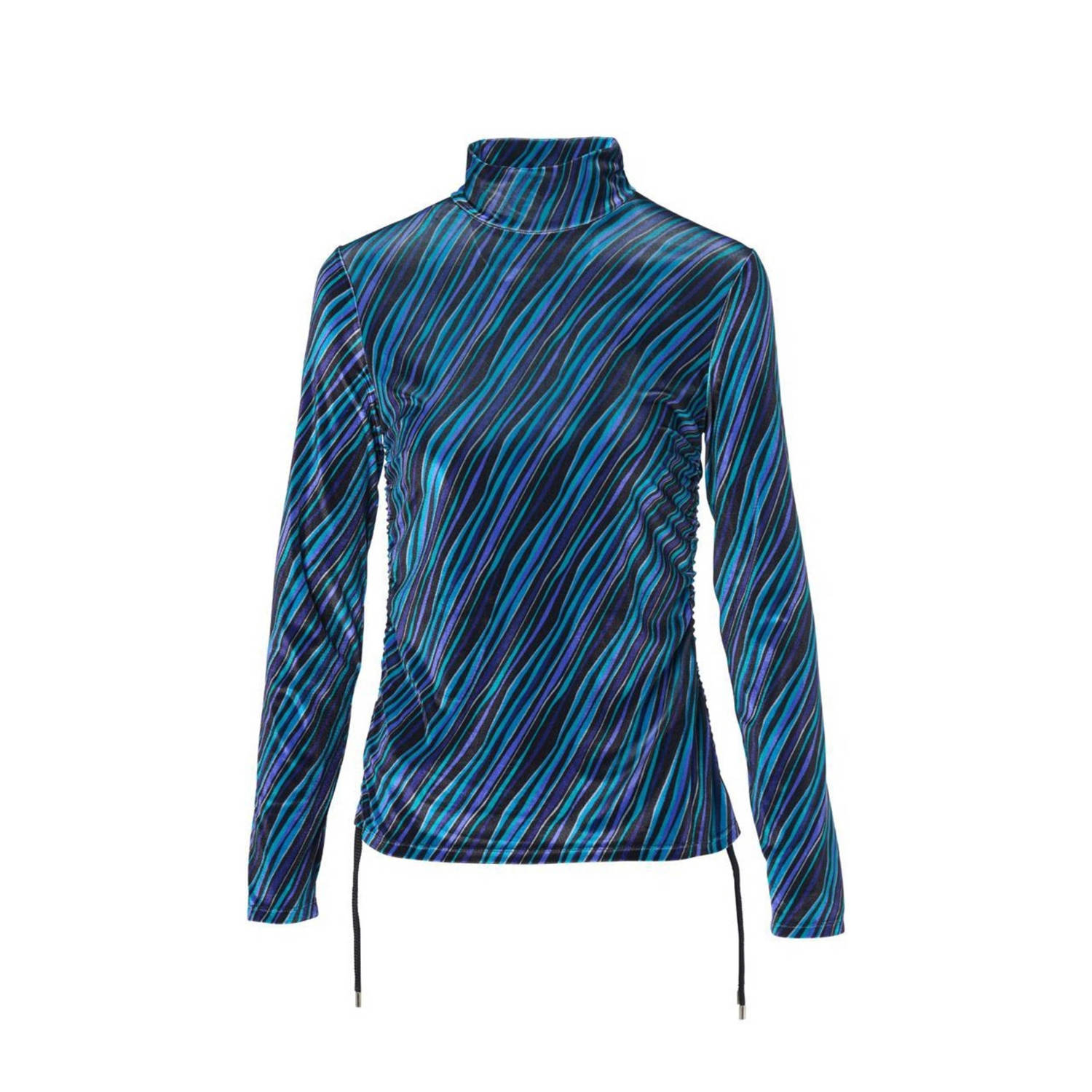 Mart Visser jersey top Ella met all over print en plooien paars turquoise zwart