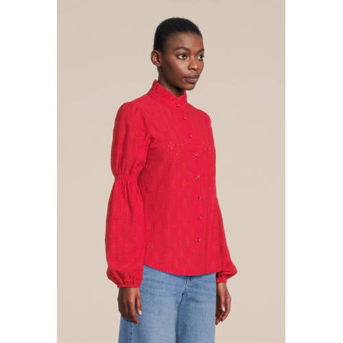 FREEQUENT blouse FQMILAN met ruches koraalrood