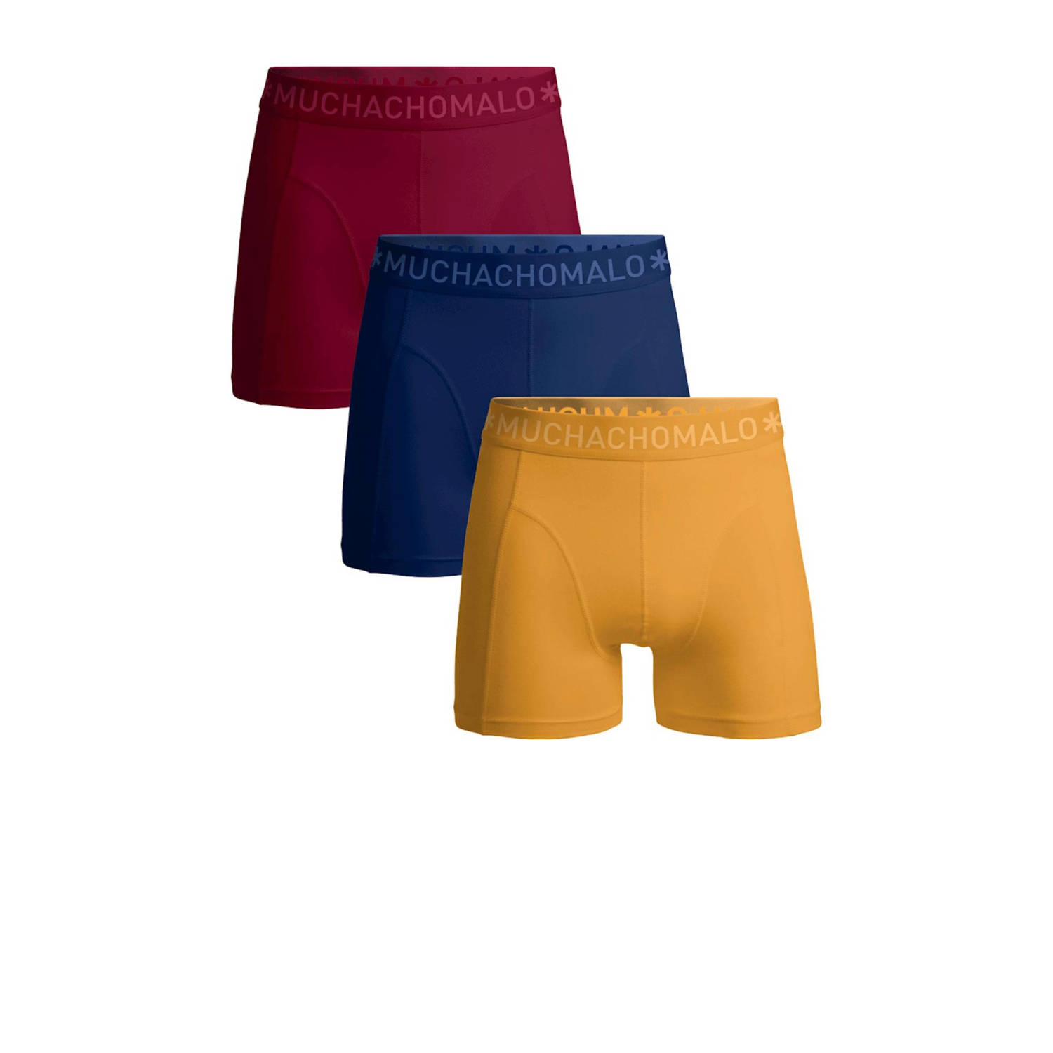 Muchachomalo boxershort SOLID set van 3 rood paars geel