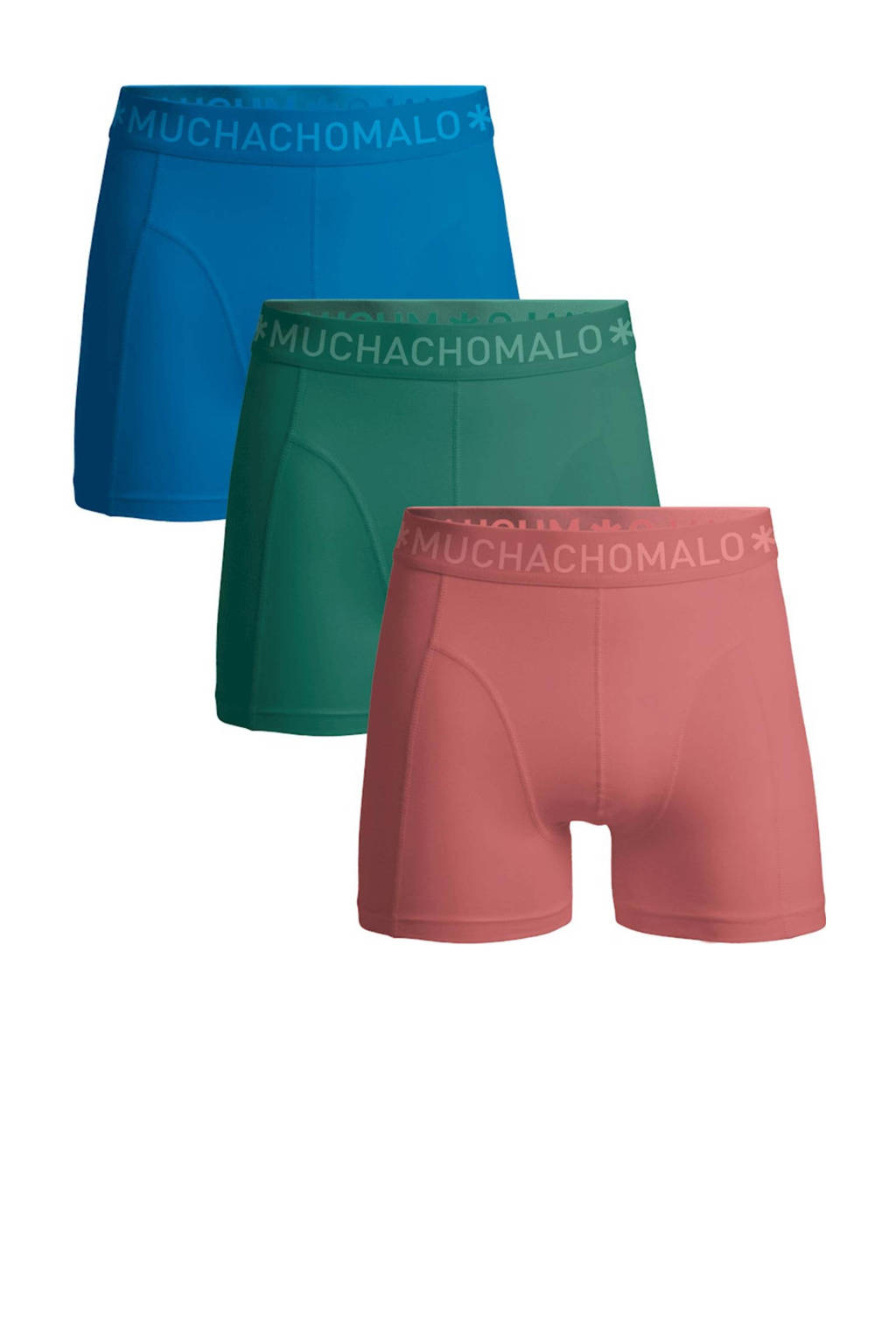 boxershort SOLID- set van 3 blauw/groen/roze