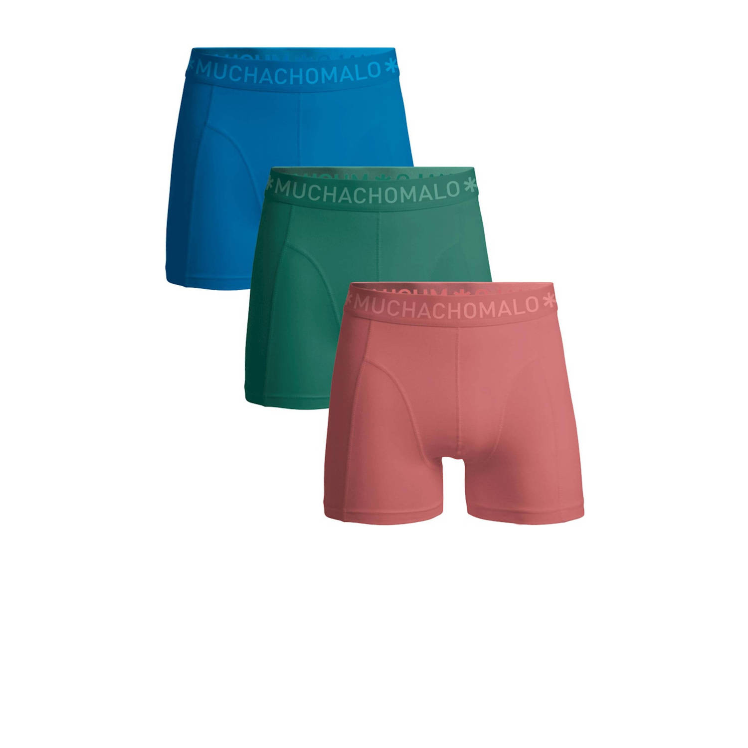 Muchachomalo boxershort SOLID- set van 3 blauw groen roze Multi Jongens Stretchkatoen 134 140
