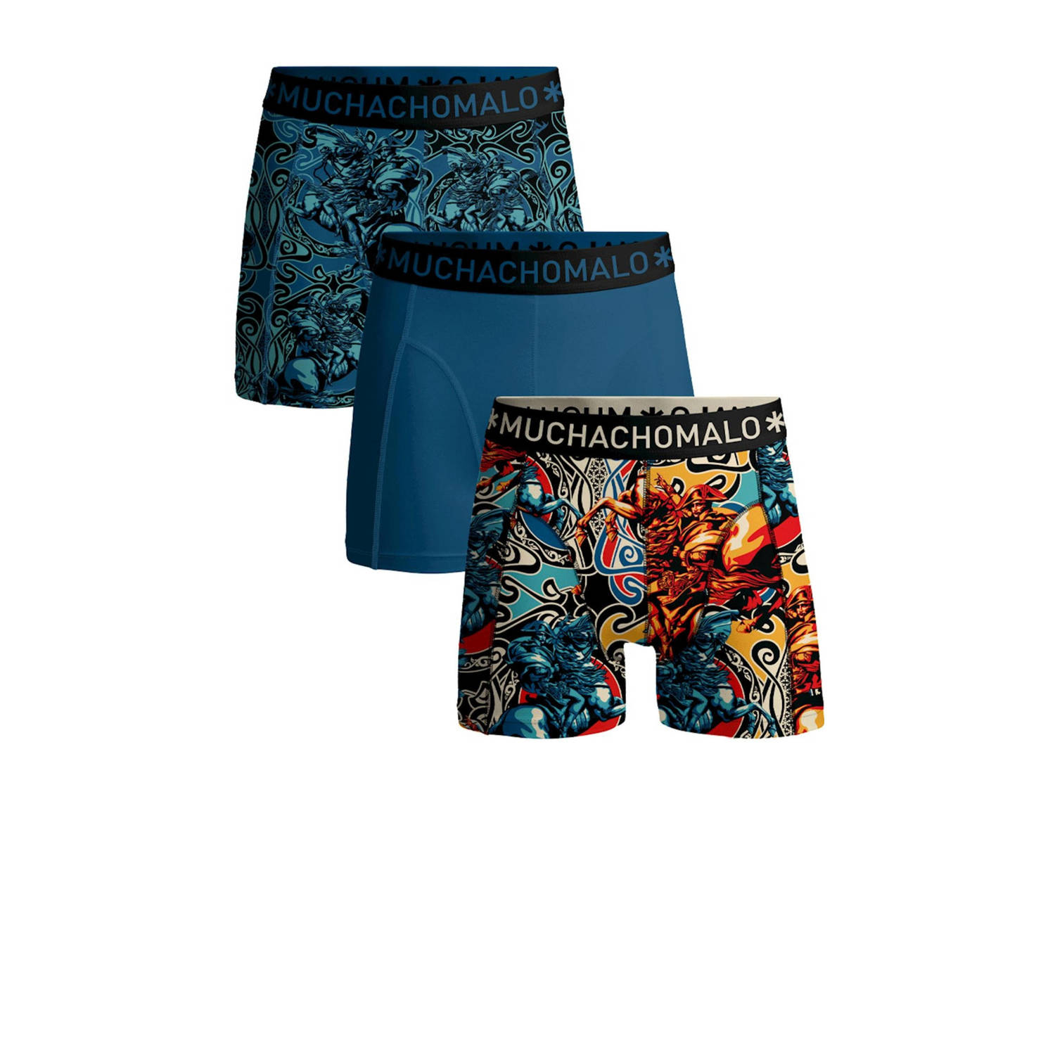 Muchachomalo boxershort ALPS set van 3 blauw multi Stretchkatoen All over print 158 164