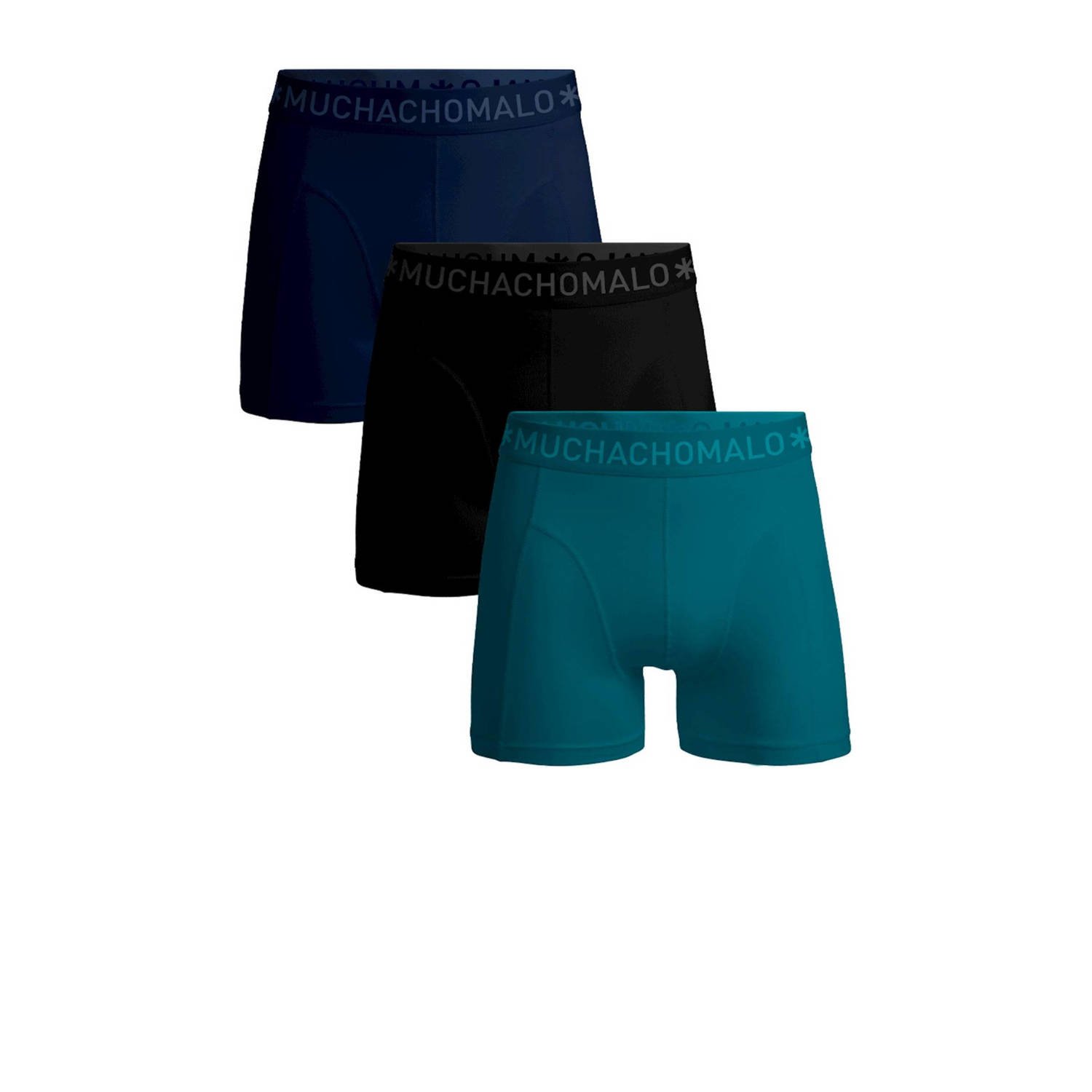 Muchachomalo boxershort SOLID set van 3 blauw zwart petrol Jongens Stretchkatoen 134 140