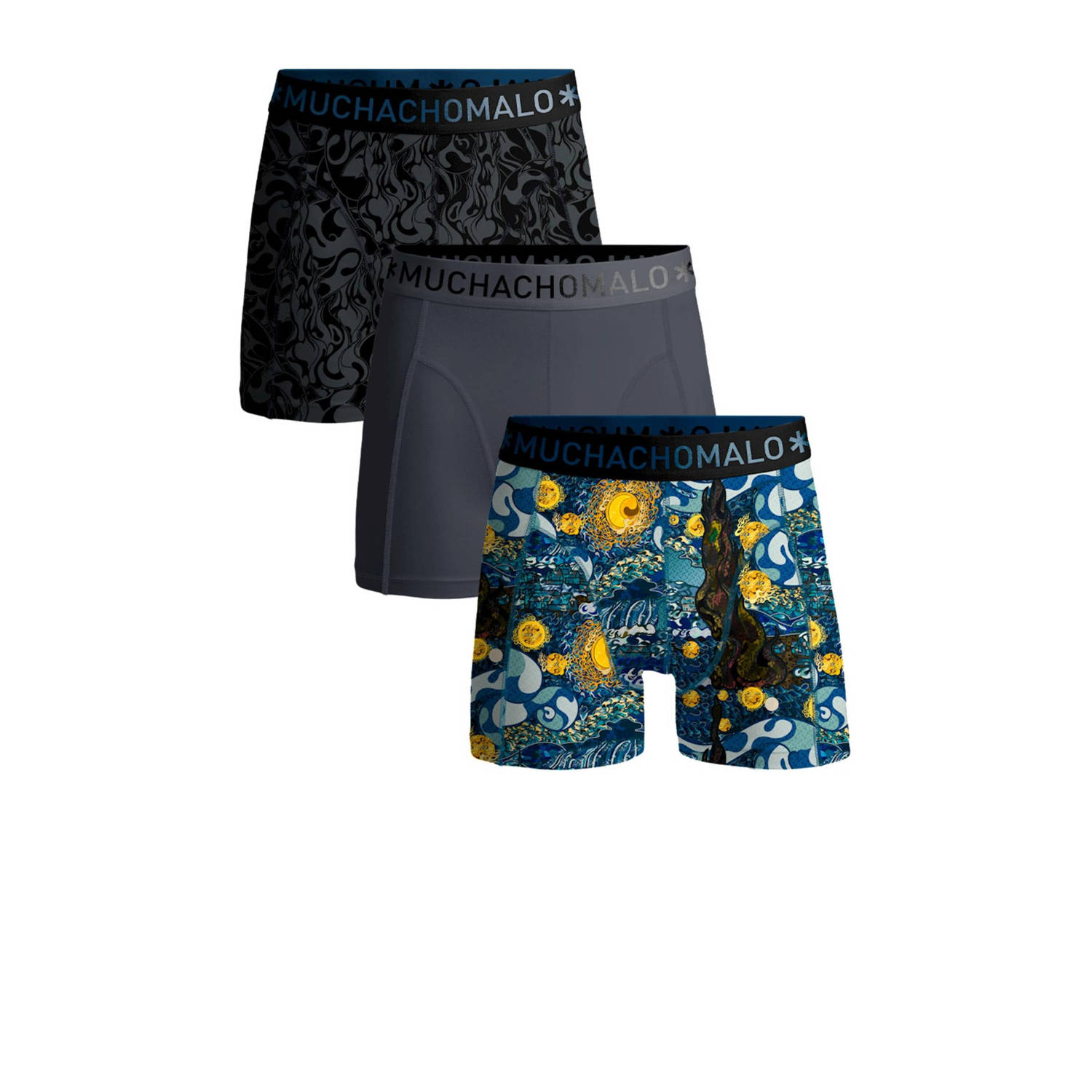 Muchachomalo boxershort STARRY set van 3 grijs multi