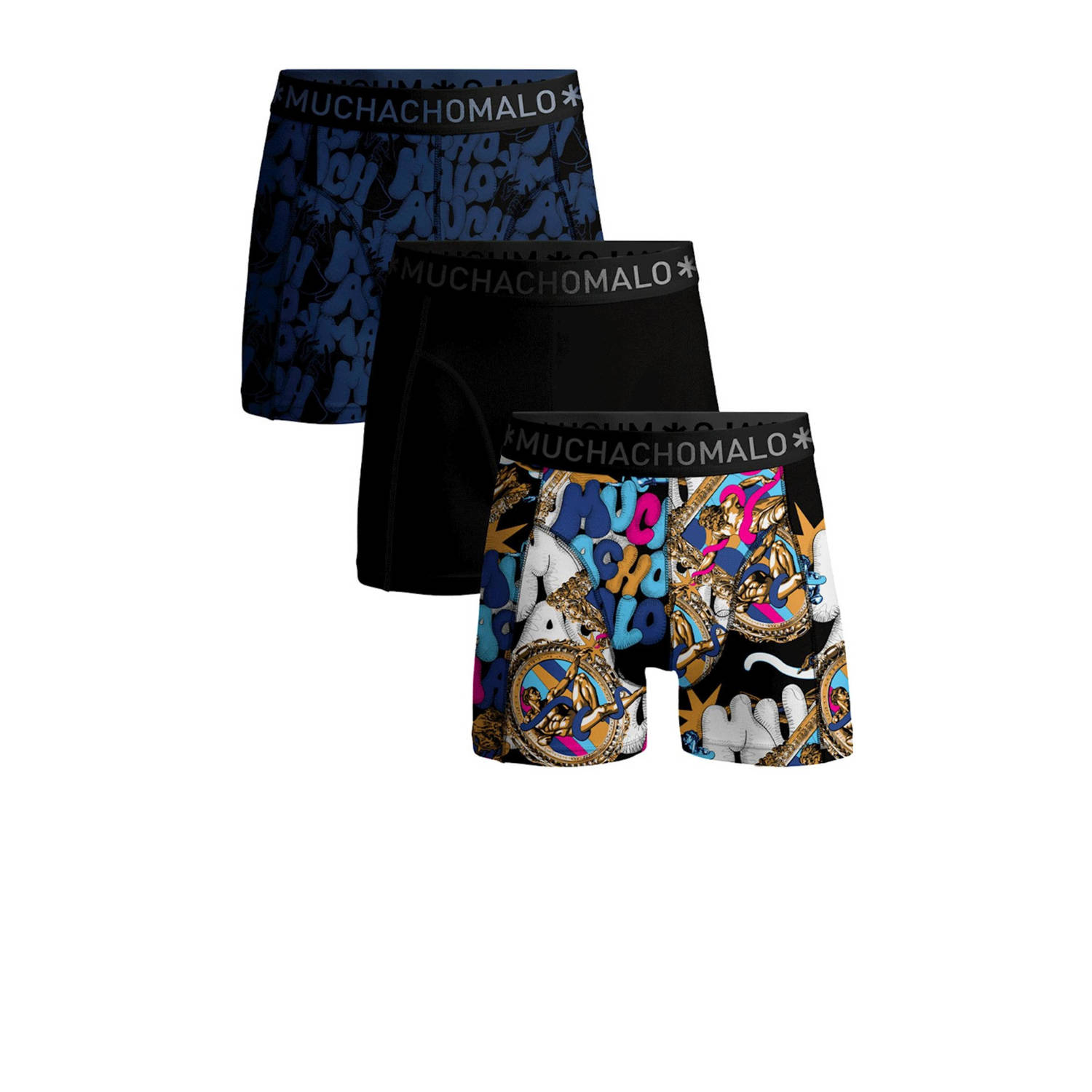 Muchachomalo boxershort ADAM set van 3 zwart multi Jongens Stretchkatoen 122 128