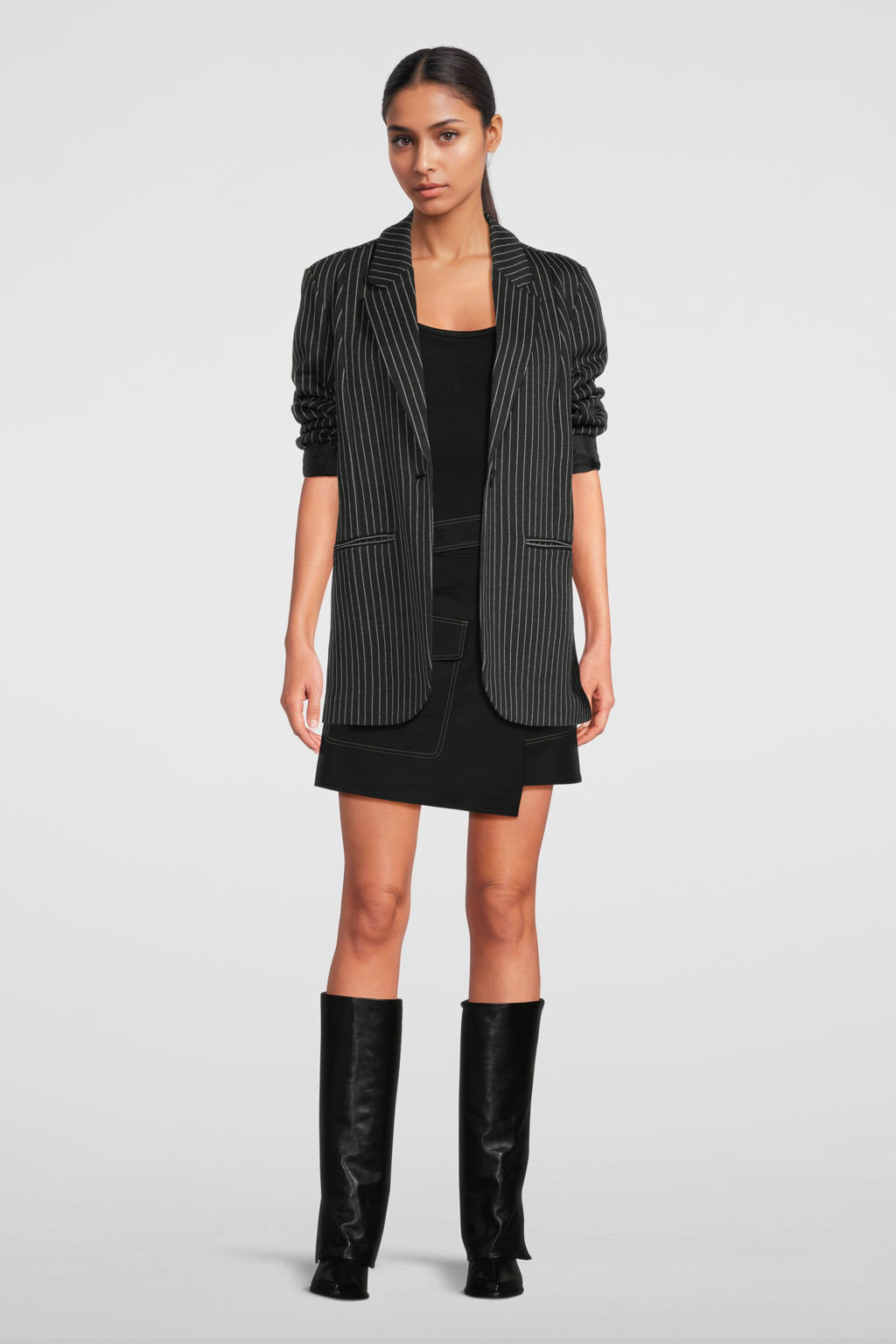 ICHI oversized blazer IXKATE met krijtstreep grijs/offwhite