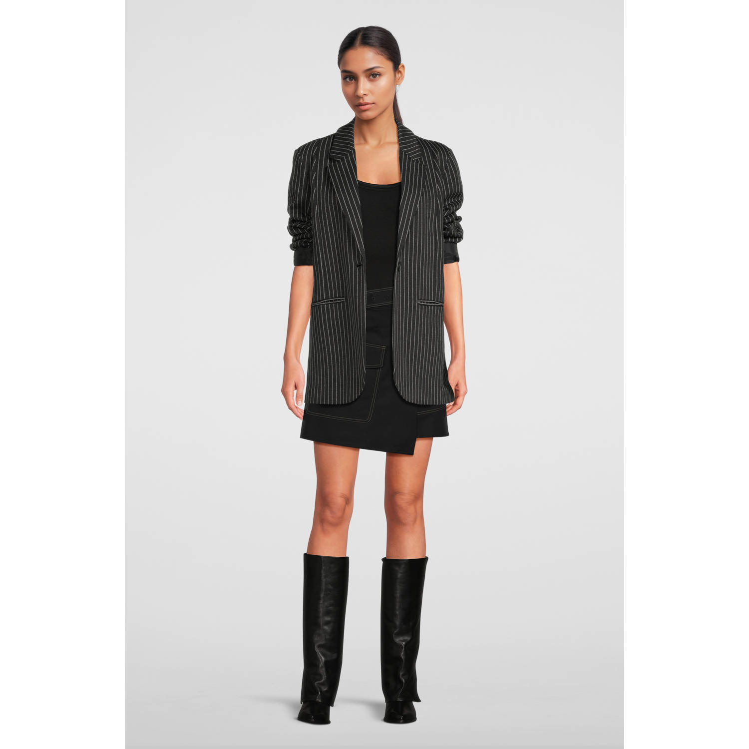 ICHI oversized blazer IXKATE met krijtstreep grijs offwhite