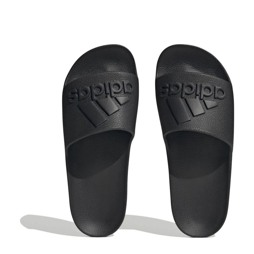 Zwarte unisex adidas Sportswear Adilette Aqua badslippers van rubber met logo