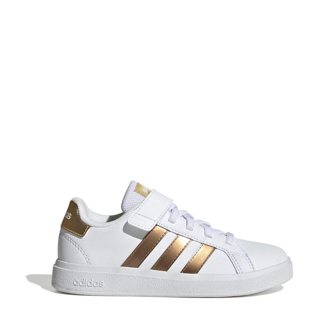 Wit en gouden jongens en meisjes adidas Sportswear Grand Court 2.0 sneakers van imitatieleer/textiel met veters