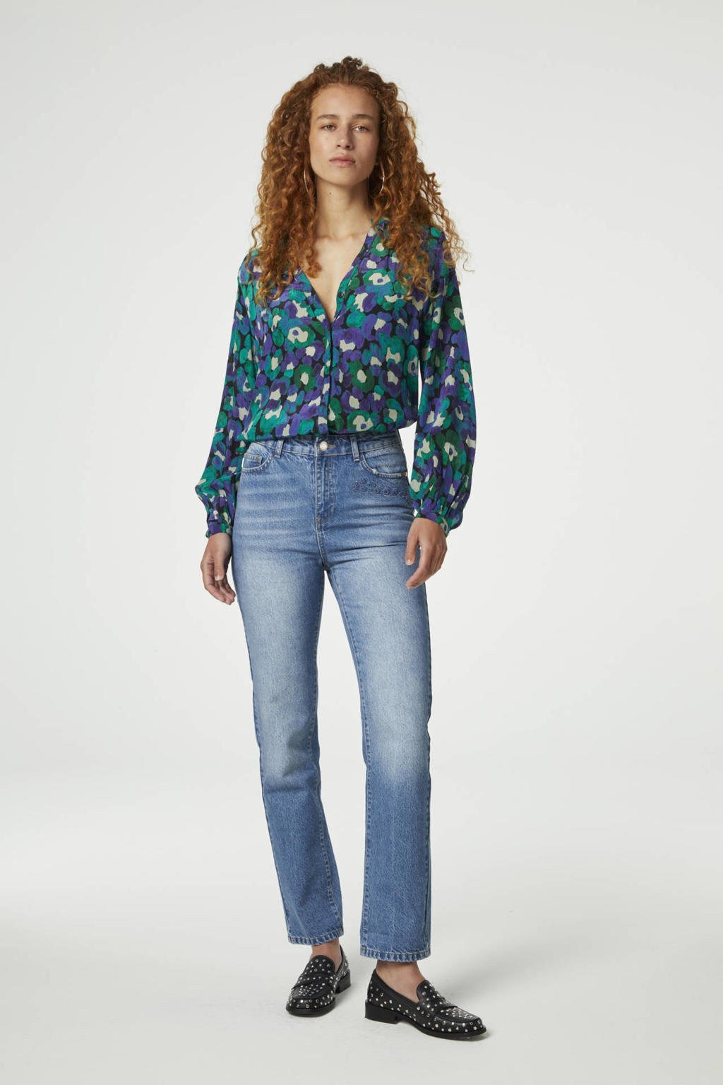 Fabienne Chapot blouse Frida met all over print zwart/groen/blauw | wehkamp