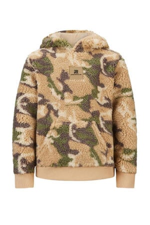 hoodie Shane met camouflageprint licht camel/groen