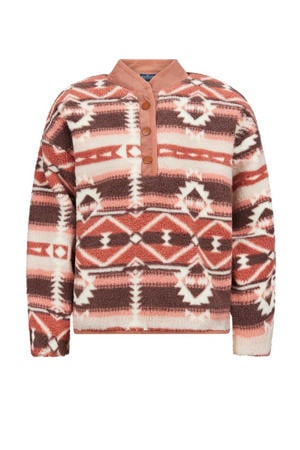 fleece sweater Veliny met all over print roze/ecru/bruin