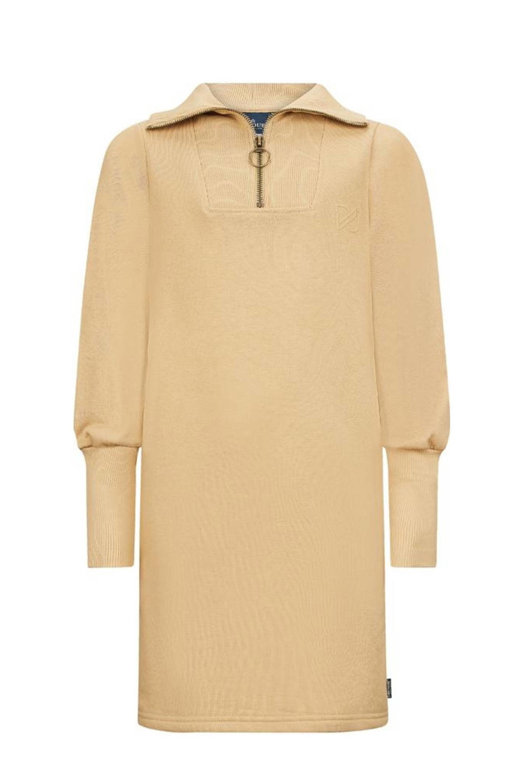 zandkleurige linnen jurk