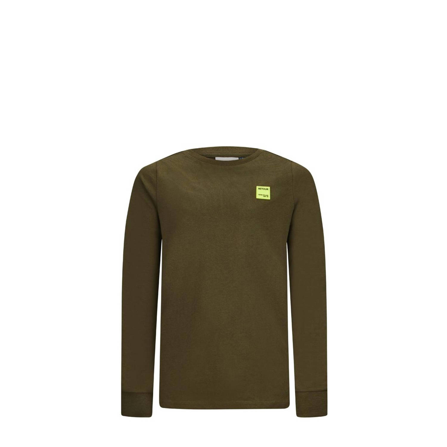 Retour Jeans longsleeve Ossian met backprint donker armygroen Jongens Katoen Ronde hals 134 140