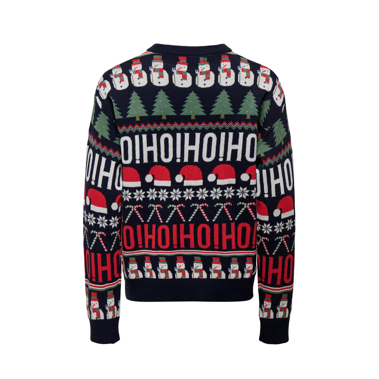 ONLY KIDS BOY sweater KOBCHRISTMAS met all over print donkerblauw rood groen
