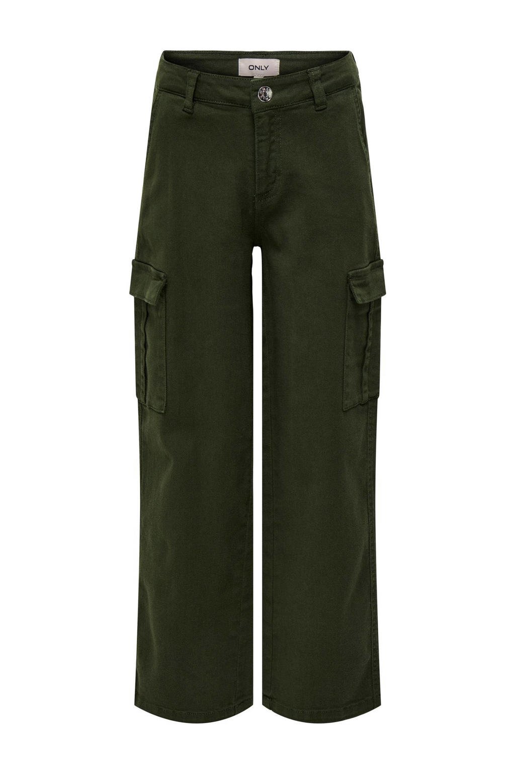 Groene meisjes KIDS ONLY GIRL straight fit broek van stretchkatoen met regular waist en rits- en knoopsluiting