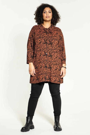 blouse Sus met zebraprint bruin/zwart