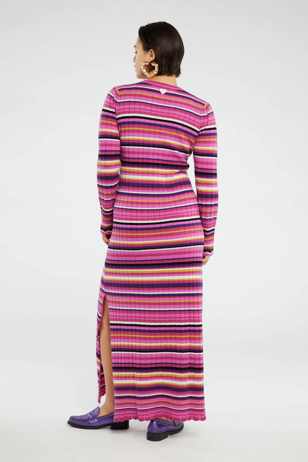 Fabienne Chapot gestreepte gebreide jurk Banda met wol roze | wehkamp
