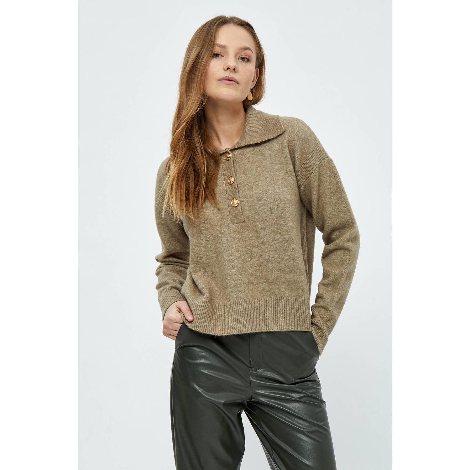 Peppercorn trui Penny Polo Knit Pullover taupe